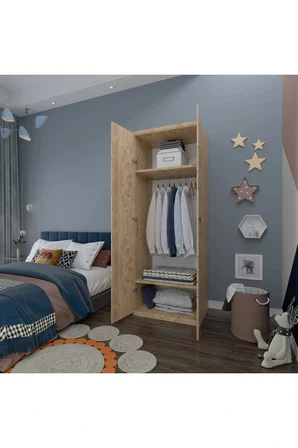 2 Kapaklı Elbise Dolabı - Genç odası Dolabı Çam 80 cm