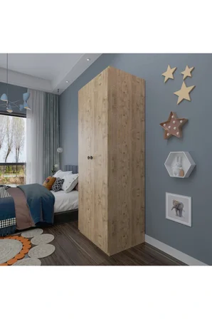 2 Kapaklı Elbise Dolabı - Genç odası Dolabı Çam 80 cm