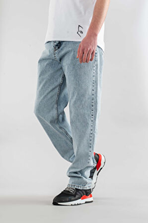 Erkek Taş Baggy Fit Geniş Kalıp Normal Bel Geniş Paça Jean Bol Pantolon