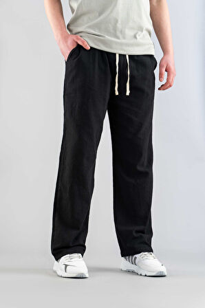 Erkek Pantolon Beli Lastikli Keten rahat Esnek Likralı Basic Pamuklu Jogger