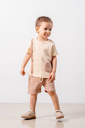 Bebek Çocuk Natural Pamuklu 2'li Şortlu Takım Alt Üst Takım