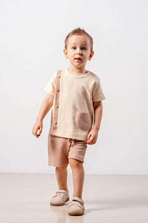 Bebek Çocuk Natural Pamuklu 2'li Şortlu Takım Alt Üst Takım