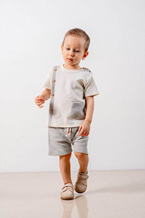 Bebek Çocuk Natural Pamuklu 2'li Şortlu Takım Alt Üst Takım