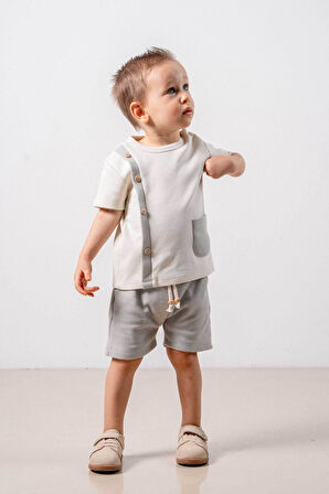 Bebek Çocuk Natural Pamuklu 2'li Şortlu Takım Alt Üst Takım