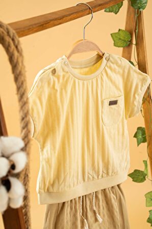 Bebek Çocuk Pamuklu Kısa Kollu Şortlu 2'li Takım Trend Moda Alt Üst Takım