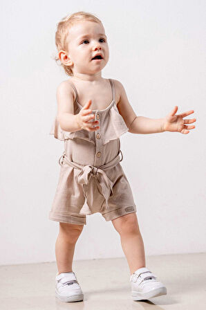 Bebek Çocuk Pamuklu İp Askılı Rahat Tulum Salopet Trend Moda Alt Üst Takım Tulum