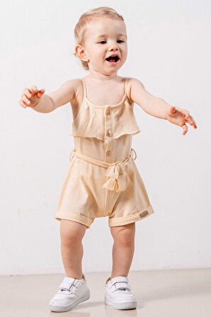 Bebek Çocuk Pamuklu İp Askılı Rahat Tulum Salopet Trend Moda Alt Üst Takım Tulum