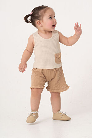 Bebek Çocuk Pamuklu Şortlu 2'li Takım Trend Moda Alt Üst Takım