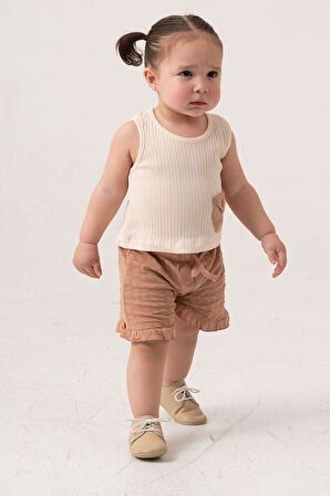 Bebek Çocuk Pamuklu Şortlu 2'li Takım Trend Moda Alt Üst Takım