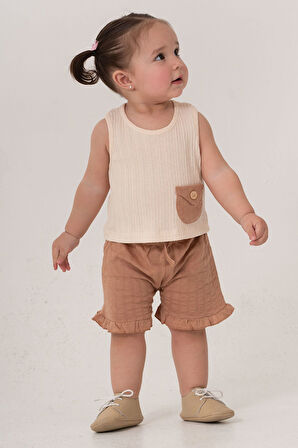 Bebek Çocuk Pamuklu Şortlu 2'li Takım Trend Moda Alt Üst Takım