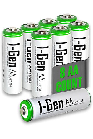 I-Gen Batteries 8 Adet 2700 mAh  AA Şarj Edilebilir Pil, Yüksek Kapasite 1.2V NiMH Kalem Pil AA