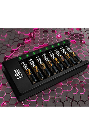 I-Gen G829 8'li Pil Şarj Aleti + 8 Adet AA Pro 2950 mAh Şarj Edilebilir AA Şarjlı Kalem Pilli Set 1.2V Ni-MH