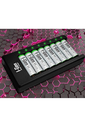 I-Gen G827 8'li Pil Şarj Aleti + 8 Adet AA 2700 mAh Şarj Edilebilir AA Şarjlı Kalem Pilli Set 1.2V Ni-MH