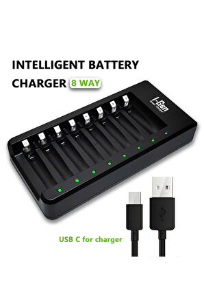 I-Gen G827 8'li Pil Şarj Aleti + 8 Adet AA 2700 mAh Şarj Edilebilir AA Şarjlı Kalem Pilli Set 1.2V Ni-MH