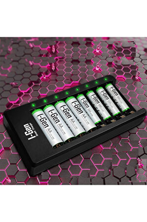 I-Gen G879 8'li Pil Şarj Aleti + 8'Li Pil ( 4 x AA 2700 Mah Kalem Pil + 4 x AAA 900 Mah İnce Kalem Pil )