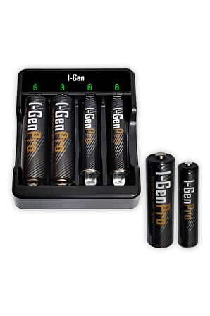 I-Gen G421 Pro 4'lü Pil Şarj Aleti + 4'lü Pil 2 x Aa 2950 Mah Kalem Pil + 2 x AAA 1100 Mah Ince Kalem Pil