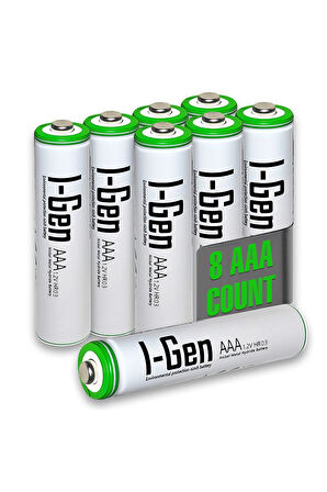 I-Gen Batteries 8 Adet 650 Mah AAA Şarj Edilebilir Pil, Yüksek Kapasite 1.2V Nimh Kalem Pil AAA