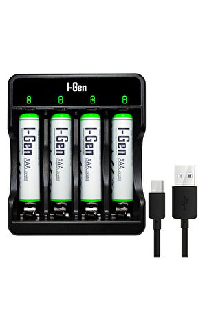 I-Gen G465 4x Usb Pil Şarj Cihazı + 4 Adet 650Mah Aaa İnce Kalem Pilli Set 4 Adet 650Mah Aaa + Şarj Aleti