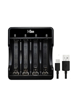 I-Gen G465 4x Usb Pil Şarj Cihazı + 4 Adet 650Mah Aaa İnce Kalem Pilli Set 4 Adet 650Mah Aaa + Şarj Aleti