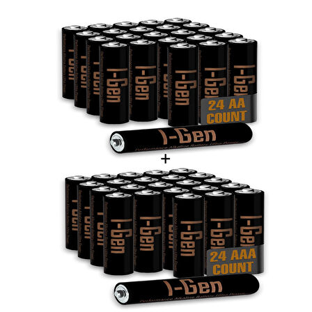 I-Gen A175 48'li Paket Ultra Alkalin Pil 24 Adet LR03 1.5V AAA İnce Kalem Pil + 24 Adet LR6 1.5V AA Kalem Pil