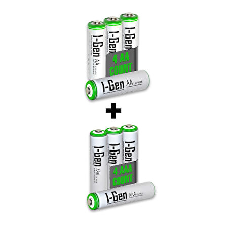 I-Gen B181 8'li Paket Şarjlı Pil 4 Adet AA 2700 mAh Şarjlı Kalem Pil + 4 Adet AAA 900 mAh Şarjlı İnce Kalem Pil 1.2V NI-MH