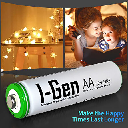 I-Gen B182 16'lı Paket Şarjlı Pil 8 Adet AA 2700 mAh Şarjlı Kalem Pil + 8 Adet AAA 900 mAh Şarjlı İnce Kalem Pil 1.2V NI-MH