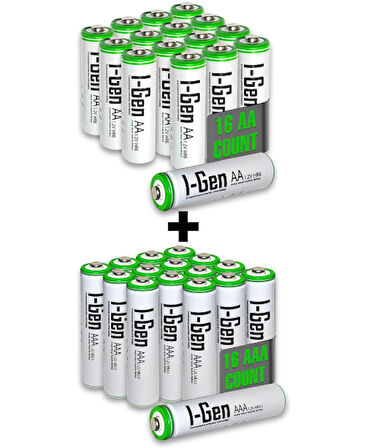 I-GEN B183 32'li Paket Şarjlı Pil 16 Adet AA 2700 MAH ŞARJLI KALEM PİL + 16 ADET AAA 900 MAH ŞARJLI İNCE KALEM PİL 1.2V NI-MH