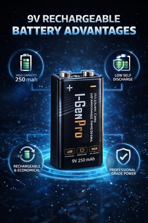 I-Gen Pro 6HR61 9V 250 Mah Şarj Edilebilir 9 Volt Pil Ni-Mh Şarjlı Pil 2'li Paket