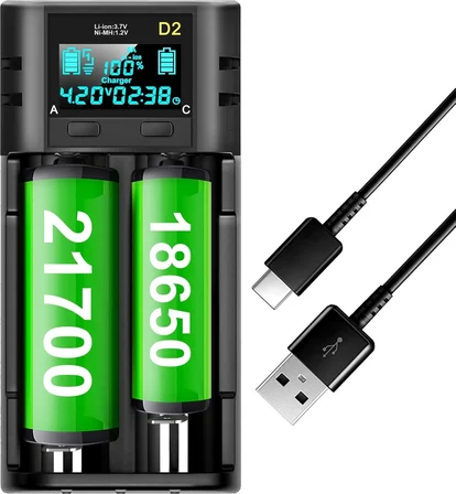I-Gen LII-400 Akıllı Li-Ion Pil Şarj Cihazı, Type-C Girişli, LCD Ekranlı, 2 Slot Şarj, Li-Ion & Ni-Mh Uyumlu (18650 / 21700 / Aa / Aaa)