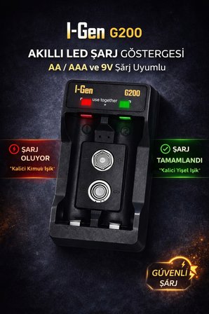 I-Gen D925 2'li AA/AAA/9V Pil Şarj Aleti + 2 Adet 9V Pro 250 Mah 1.2V Ni-Mh Şarjlı 9V Pilli Set