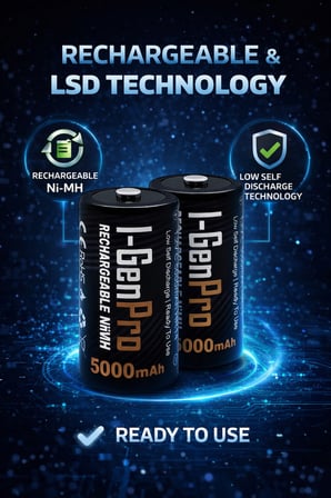 I-Gen G32C 2'li Aa/aaa/c/d Pil Şarj Aleti + 2 Adet Pro HR14 C 5000 Mah 1.2V Ni-Mh Şarjlı C Orta Boy Pilli Set