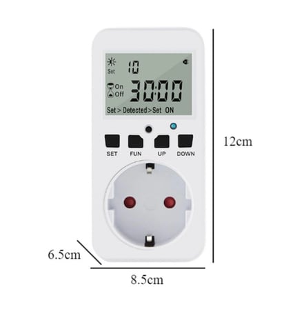 WellHise TM08 Hassasiyet Ayarlı Fotoselli Priz - Geri Sayımlı Işık Sensörü 16A/3680W