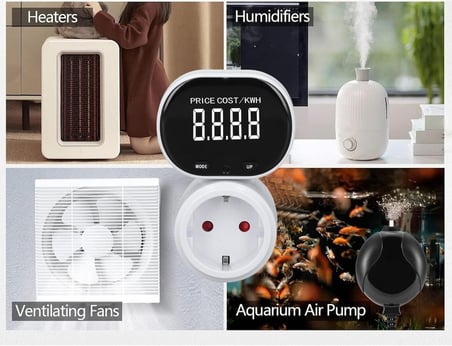 WellHise PM 005 Dijital Enerji Ölçer Priz - Dönebilir VA Ekranlı Wattmetre - 16A 3680W