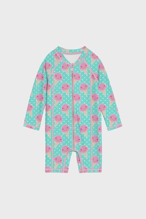 Slipstop Yummy Long Sleeve Desenli Uv Korumalı Mayo Kız Çocuk MAYO SM2671001302 Turkuaz-Pembe