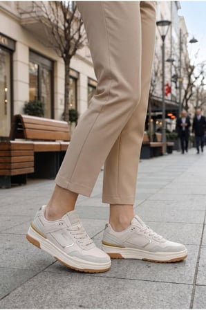 Bağcıklı Günlük Krem Kadın Sneaker Solley