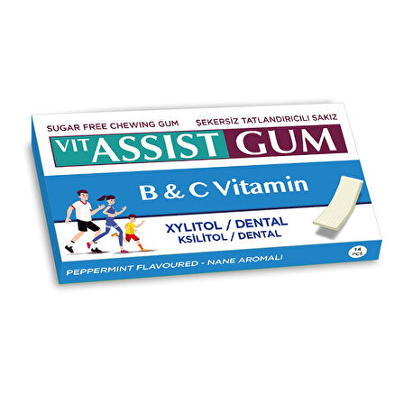 VIT ASSIST GUM VİTAMİNLİ NANE AROMALI SAKIZ 12 Lİ  İÇ ADETİ