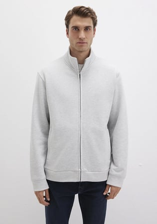 Dik Yaka Fermuarlı Gri Sweatshirt 0S10377-82498