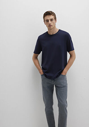 Bisiklet Yaka Lacivert Basic Tişört 0612863-86415