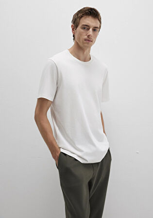 Bisiklet Yaka Beyaz Basic Tişört 0612863-70057