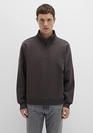 Yarı Fermuarlı Siyah Basic Sweatshirt 0S10278-70219