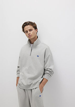 Yarı Fermuarlı Gri Sweatshirt 0S10416-80018