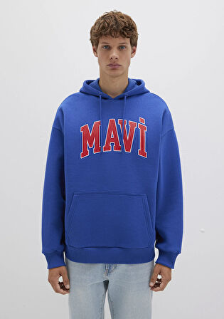 Mavi Logo Baskılı Kapüşonlu Mavi Sweatshirt 067149-70907