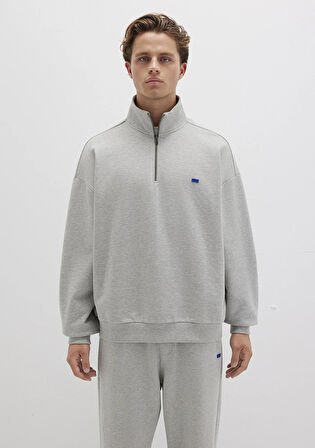 Yarı Fermuarlı Gri Sweatshirt 0S10416-80018