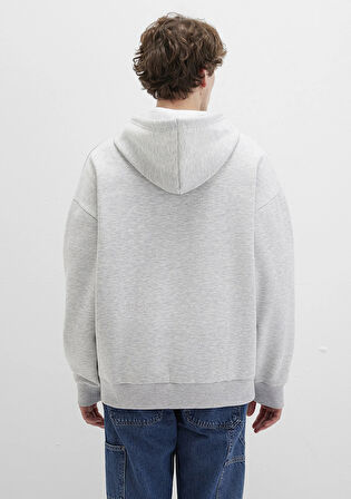 Mavi Logo Baskılı Kapüşonlu Gri Sweatshirt 067149-80196
