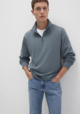 Yarı Fermuarlı Gri Basic Sweatshirt 0S10278-80889