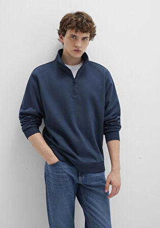 Yarı Fermuarlı Lacivert Basic Sweatshirt 0S10278-70490