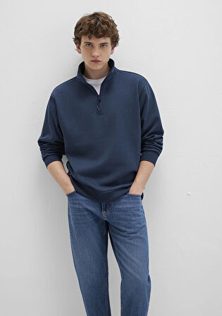 Yarı Fermuarlı Lacivert Basic Sweatshirt 0S10278-70490