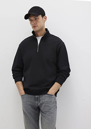 Yarı Fermuarlı siyah Basic Sweatshirt 0S10419-900