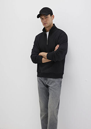 Yarı Fermuarlı siyah Basic Sweatshirt 0S10419-900