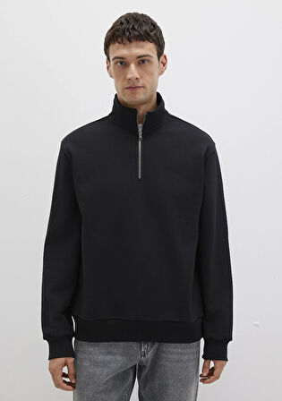 Yarı Fermuarlı siyah Basic Sweatshirt 0S10419-900